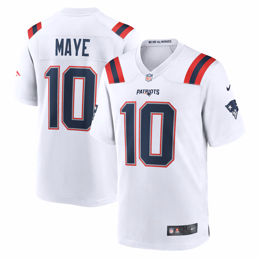 Men's New England Patriots Drake Maye Nike White Player Game Jersey - Puhuasuan