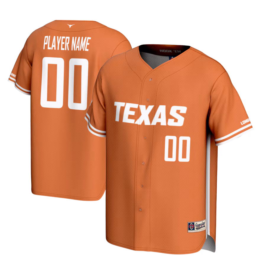 Texas Longhorns GameDay Greats Youth NIL Pick-A-Player Lightweight Baseball Jersey - Texas Orange - Puhuasuan