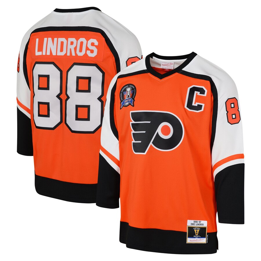 Youth Philadelphia Flyers Eric Lindros Mitchell & Ness Orange 1996-97 Blue Line Player Jersey - Puhuasuan