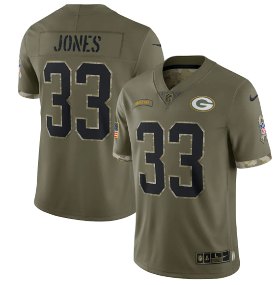 Men's Green Bay Packers #33 Aaron Jones 2022 Olive Salute To Service Limited Stitched Jersey - Puhuasuan
