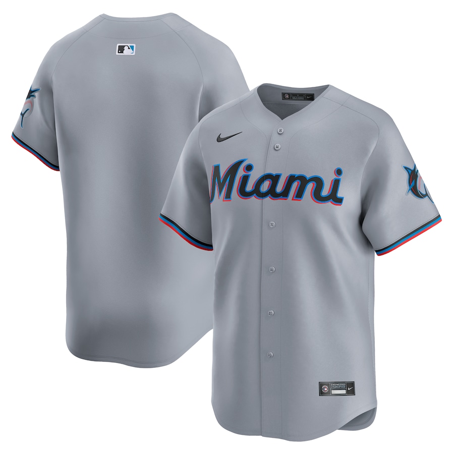 Men's Miami Marlins  Nike Gray Road Limited Jersey - Puhuasuan