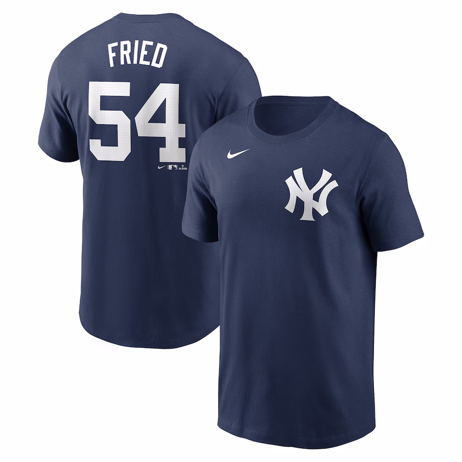 Men's New York Yankees Max Fried Nike Navy Fuse Name & Number T-Shirt - Puhuasuan