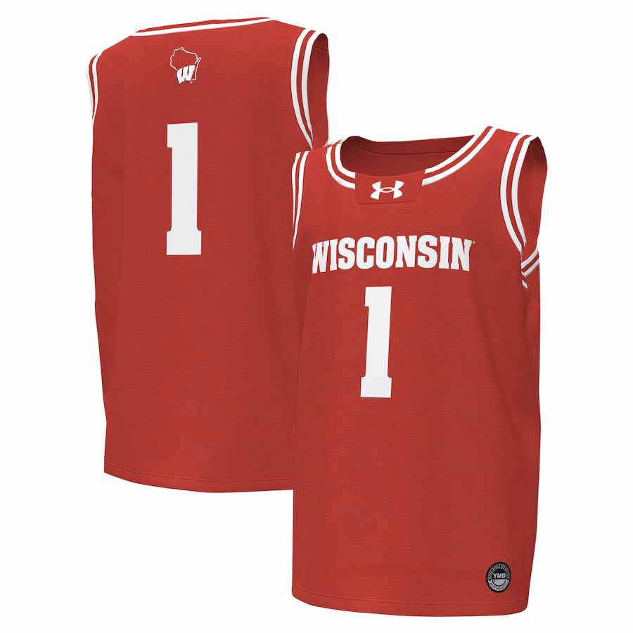 #1Wisconsin Badgers Under Armour Youth Replica Basketball Jersey - Red - Puhuasuan