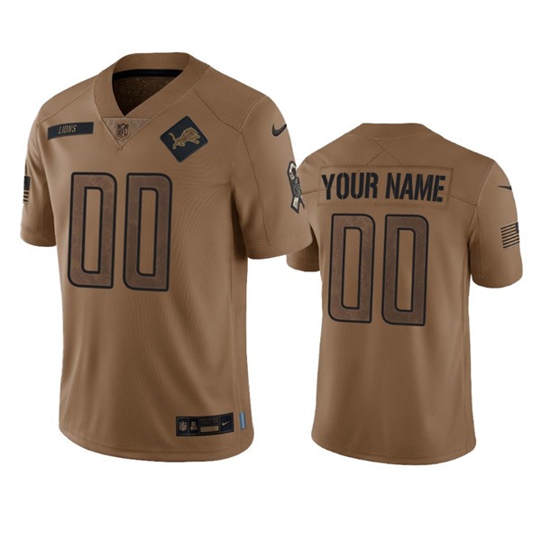 Men's Detroit Lions Active Player Custom 2023 Brown Salute To Service Limited Football Stitched Jersey - Puhuasuan