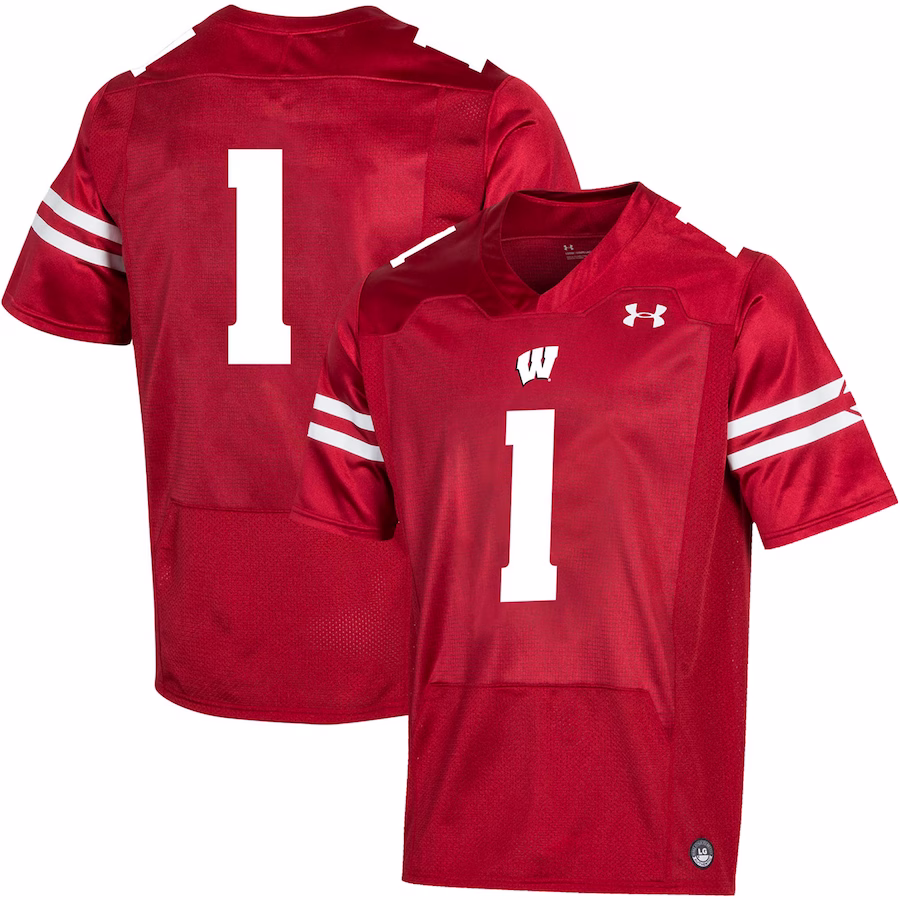 #1 Wisconsin Badgers Under Armour Premier Football Jersey - Red - Puhuasuan