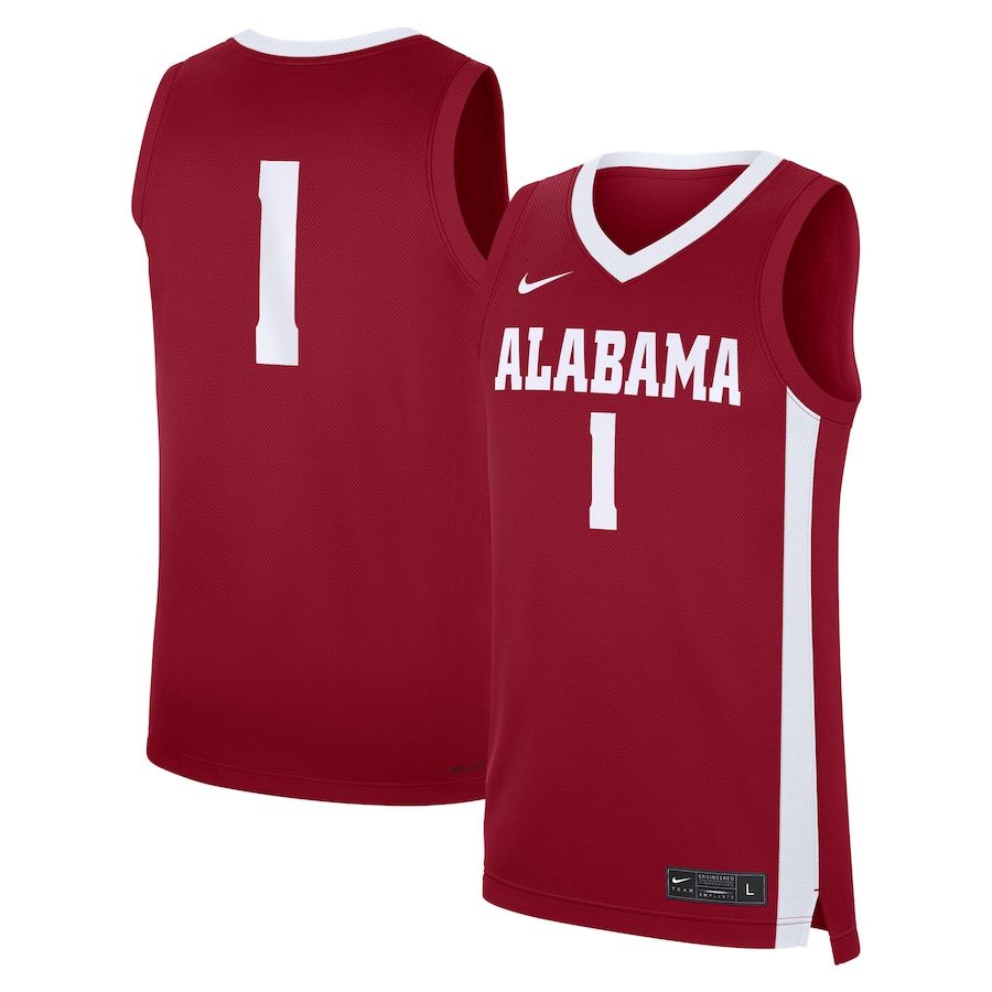 Men's Nike #1 Crimson Alabama Crimson Tide Road Replica Jersey - Puhuasuan