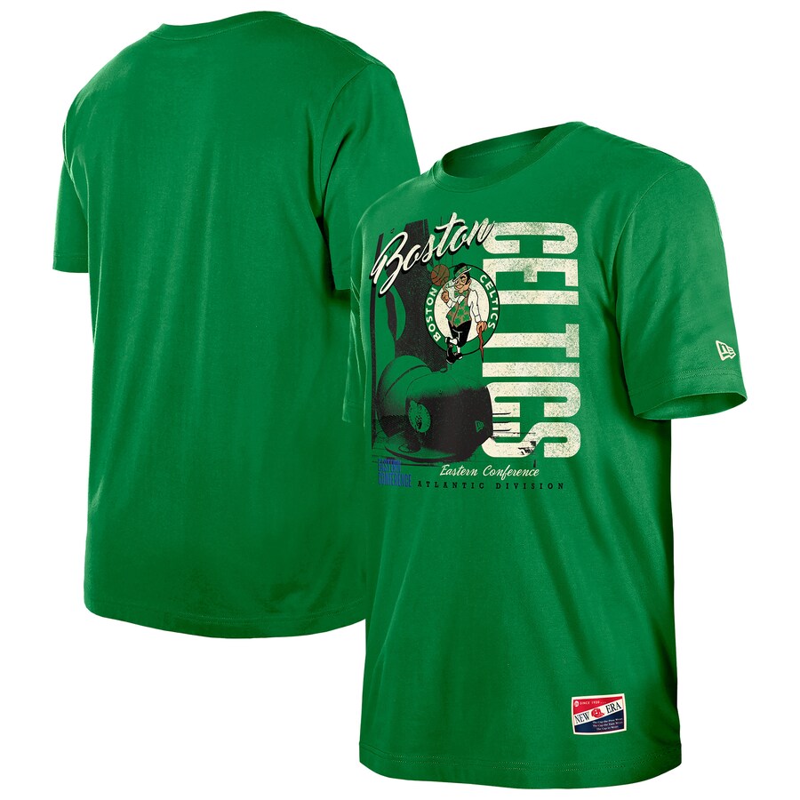 Men's Boston Celtics  New Era Kelly Green Distressed Throwback Vintage Color Pack T-Shirt - Puhuasuan