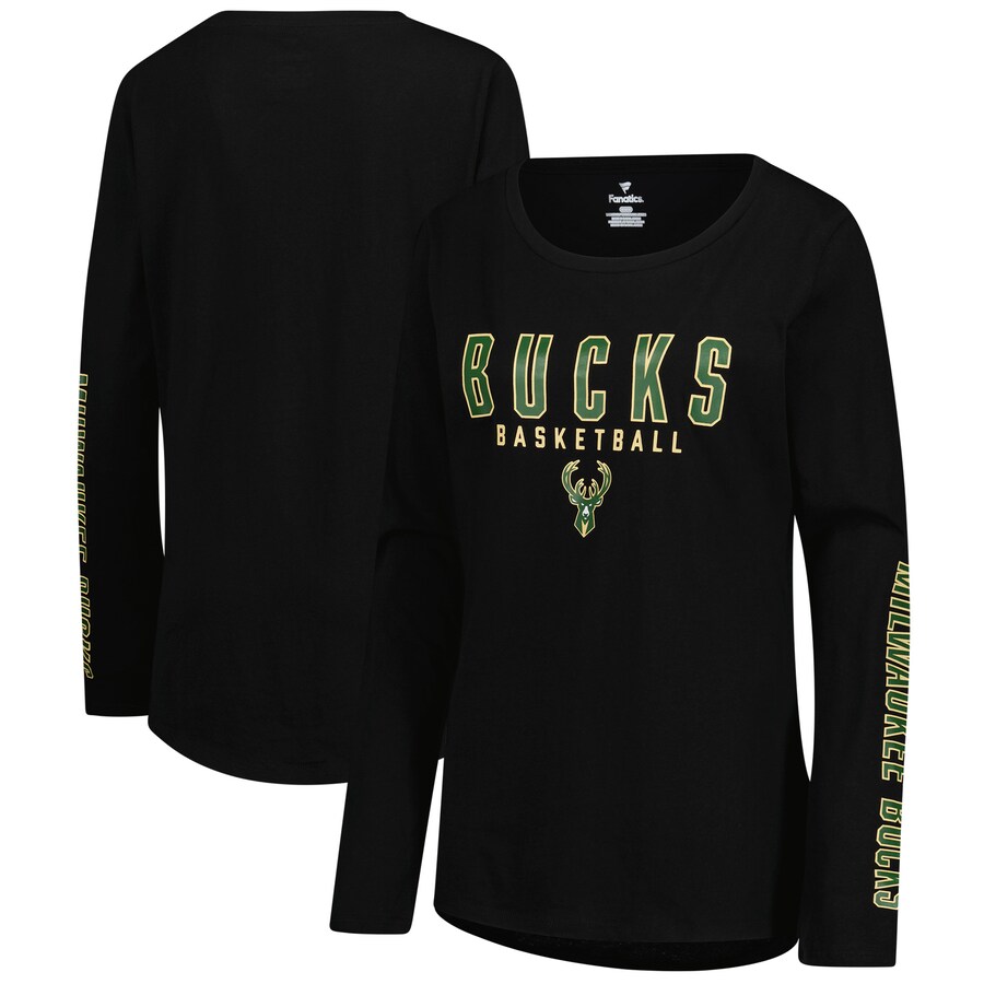 Women's Milwaukee Bucks Fanatics Black Top Baller Long Sleeve T-Shirt - Puhuasuan