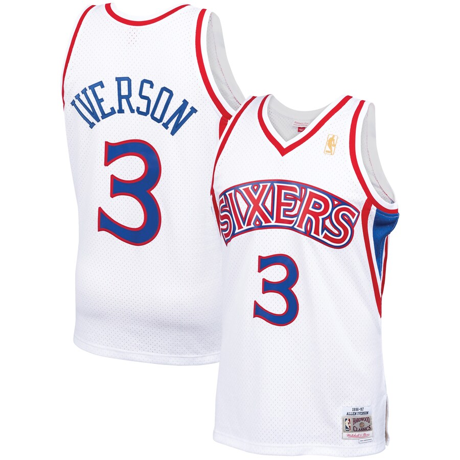 Men's Philadelphia 76ers Allen Iverson Mitchell & Ness White 1996/97 Hardwood Classics Swingman Jersey - Puhuasuan