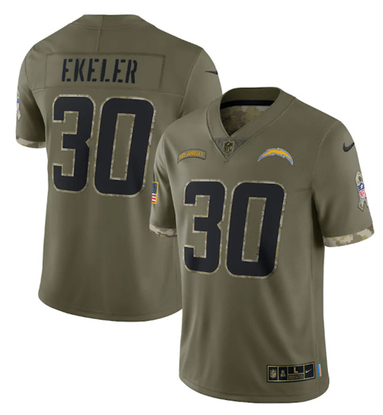 Men's Los Angeles Chargers #30 Austin Ekeler 2022 Olive Salute To Service Limited Stitched Jersey - Puhuasuan