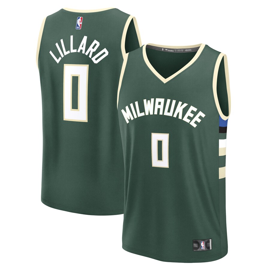 Men's Milwaukee Bucks Damian Lillard Fanatics Hunter Green Fast Break Replica Player Jersey - Icon Edition - Puhuasuan