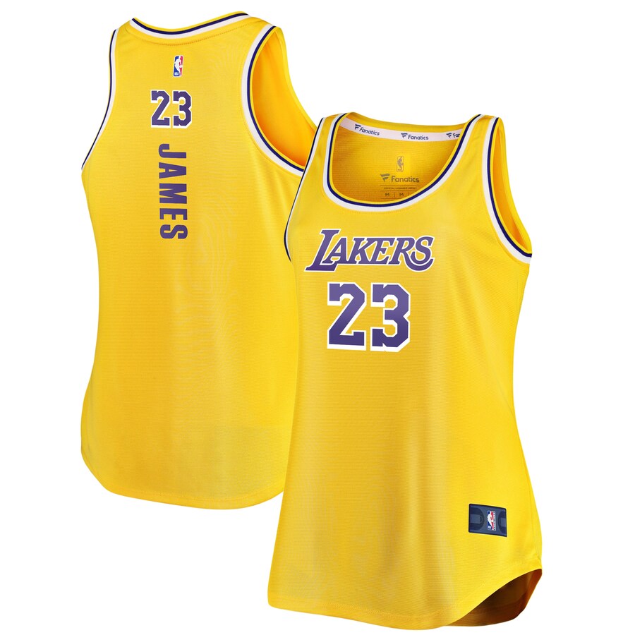 Women's Los Angeles Lakers LeBron James Fanatics Gold Fast Break Tank Jersey - Puhuasuan
