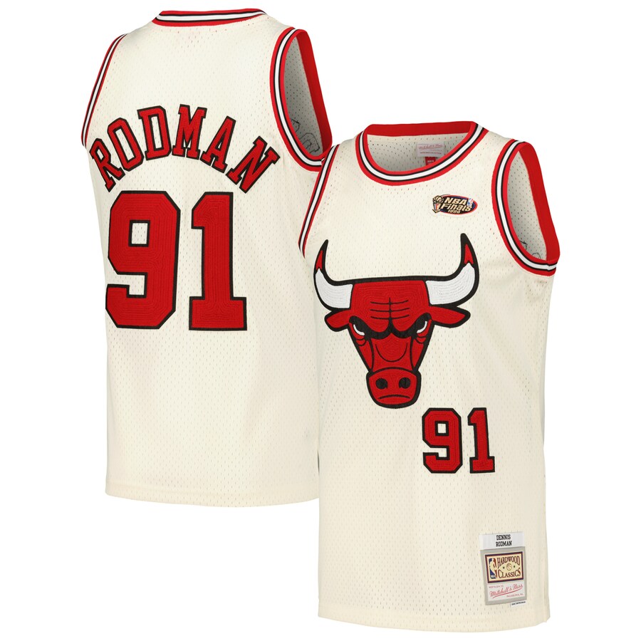 Men's Chicago Bulls Dennis Rodman Mitchell & Ness Cream Chainstitch Swingman Jersey - Puhuasuan
