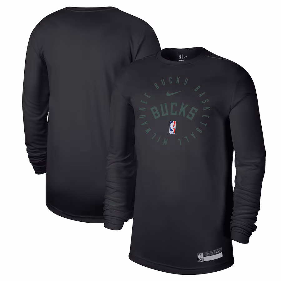 Men's Milwaukee Bucks Nike Black 2024/25 Legend On-Court Practice Long Sleeve T-Shirt - Puhuasuan
