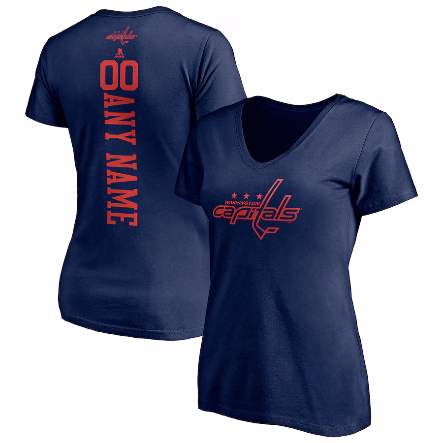 Women's Washington Capitals Navy Personalized Name & Number One Color V-Neck T-Shirt - Puhuasuan