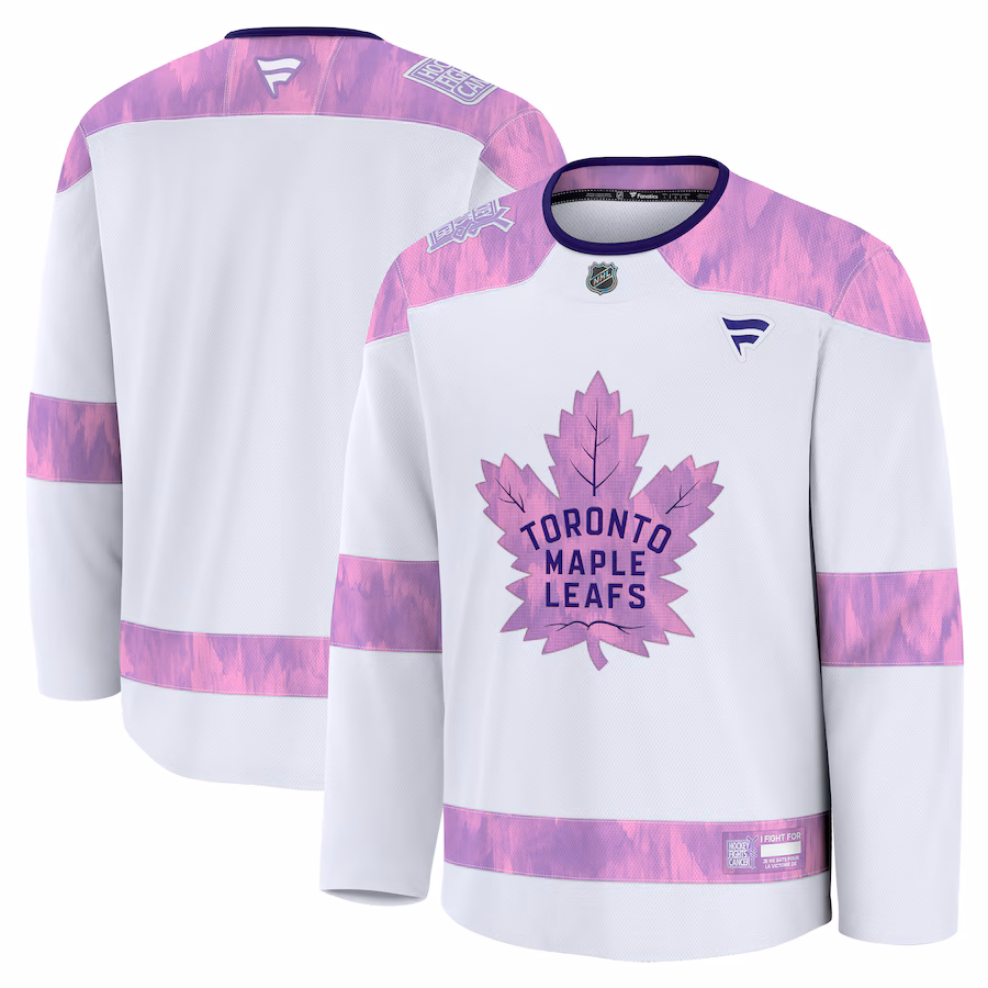 Men's Toronto Maple Leafs Fanatics White 2024 Hockey Fights Cancer Practice Jersey - Puhuasuan