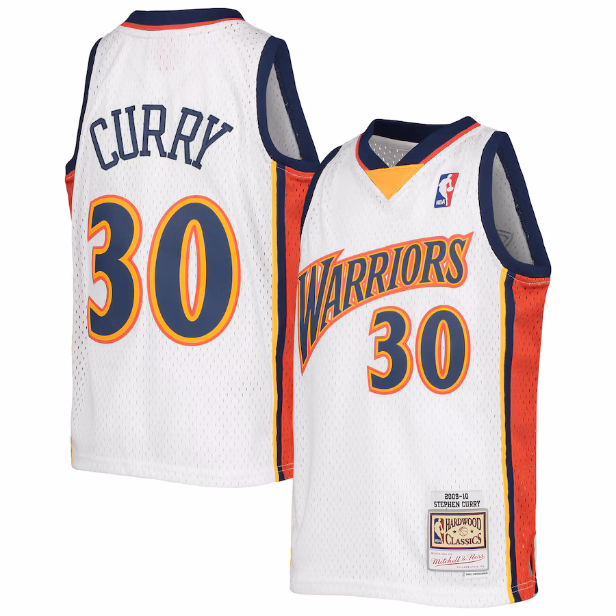 Youth Golden State Warriors Stephen Curry Mitchell & Ness White 2009-10 Hardwood Classics Swingman Jersey - Puhuasuan