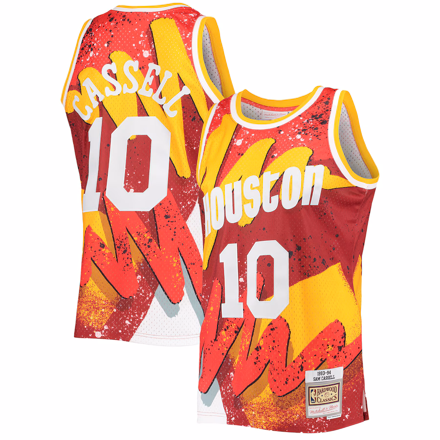 Men's Houston Rockets Sam Cassell Mitchell & Ness Red Hardwood Classics 1993/94 Hyper Hoops Swingman Jersey - Puhuasuan