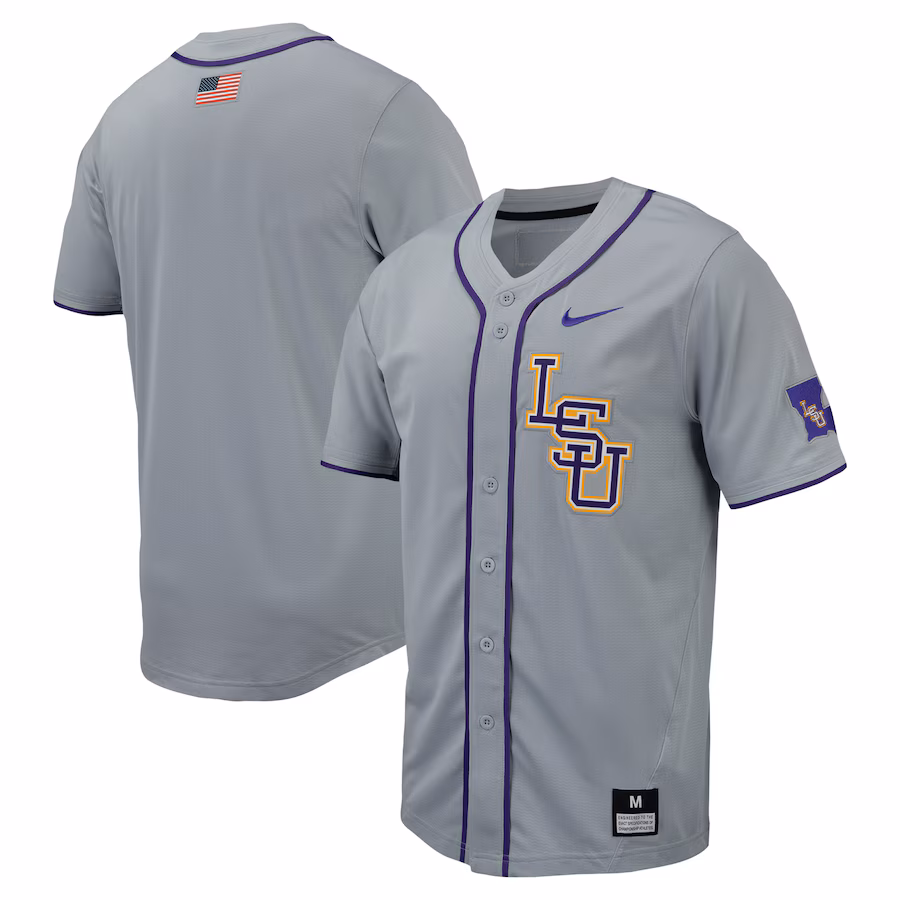 LSU Tigers Nike Replica Full-Button Baseball Jersey - Gray - Puhuasuan