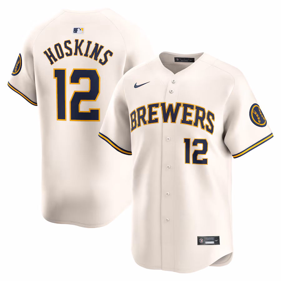 Men's Milwaukee Brewers Rhys Hoskins Nike Cream Home Limited Player Jersey - Puhuasuan