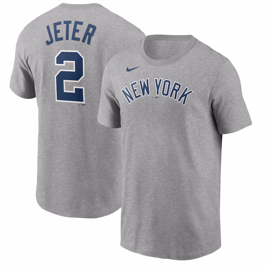 Men's New York Yankees Derek Jeter Nike Gray Name & Number T-Shirt - Puhuasuan