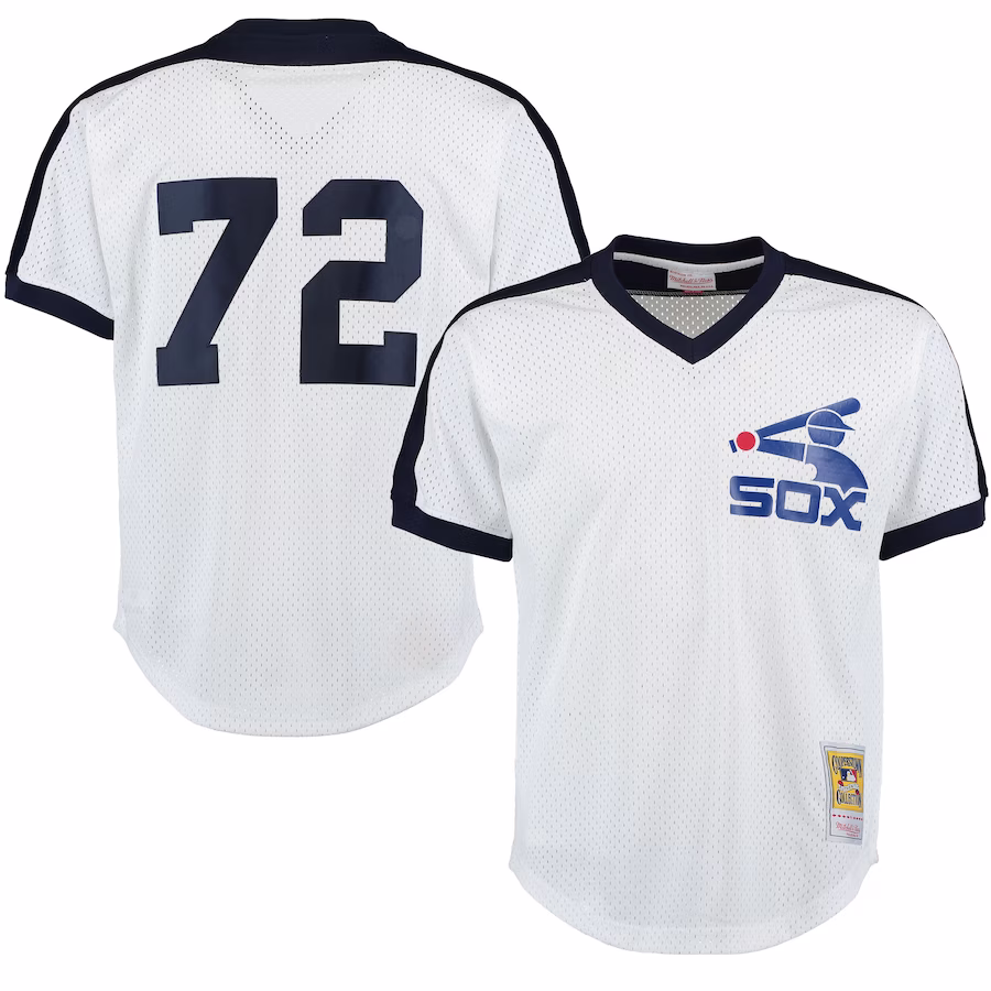 Men's Chicago White Sox Carlton Fisk Mitchell & Ness White Cooperstown Mesh Batting Practice Jersey - Puhuasuan