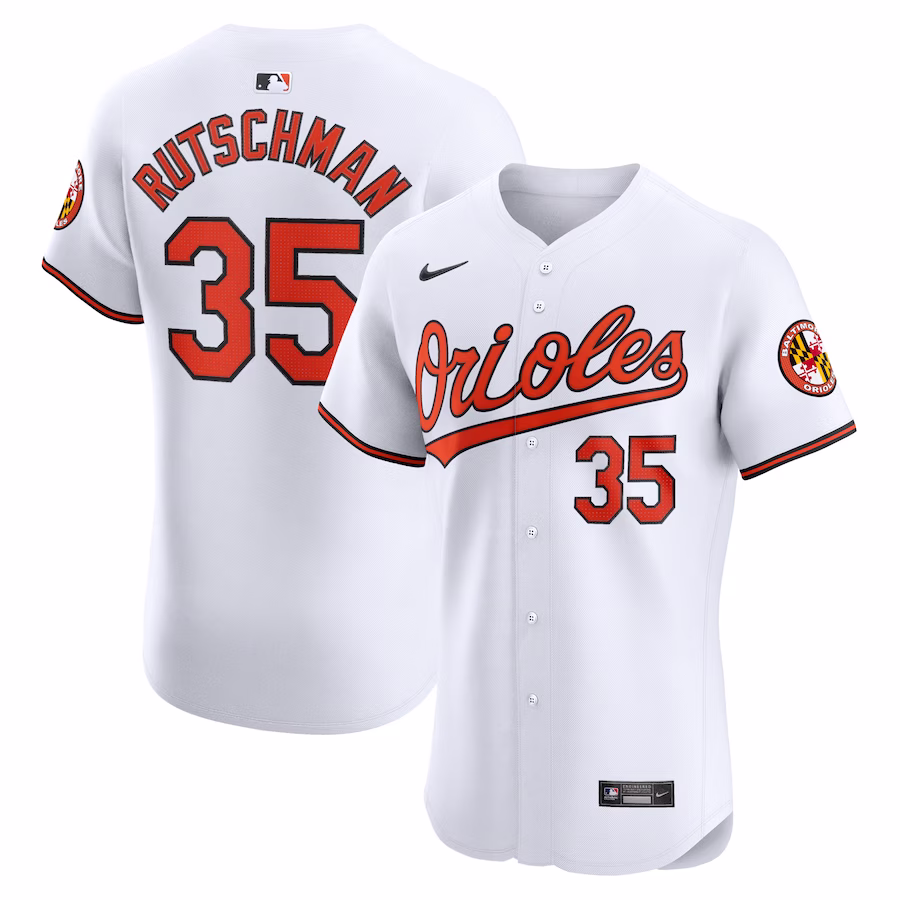 Men's Baltimore Orioles Adley Rutschman Nike White Home Elite Jersey - Puhuasuan