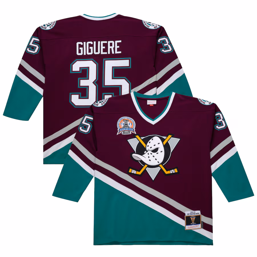 Men's Anaheim Ducks Jean-Sebastien Giguere Purple 2002-03 Power Play Jersey - Puhuasuan