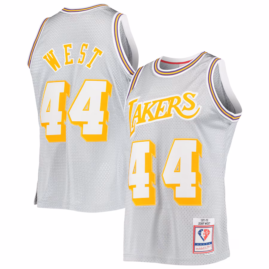Men's Los Angeles Lakers Jerry West Silver Mitchell & Ness 75th Anniversary 1971/72 Hardwood Classics Swingman Jersey - Puhuasuan