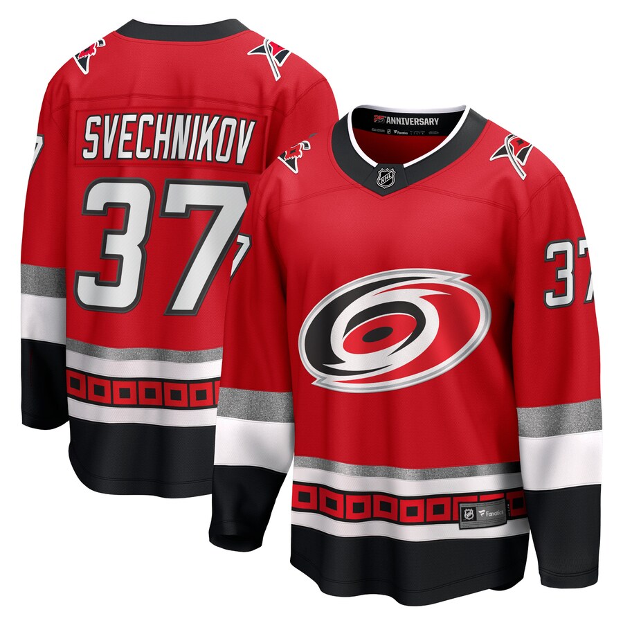 Men's Carolina Hurricanes Andrei Svechnikov Fanatics Branded Red 25th Anniversary Premier Breakaway Player Jersey - Puhuasuan
