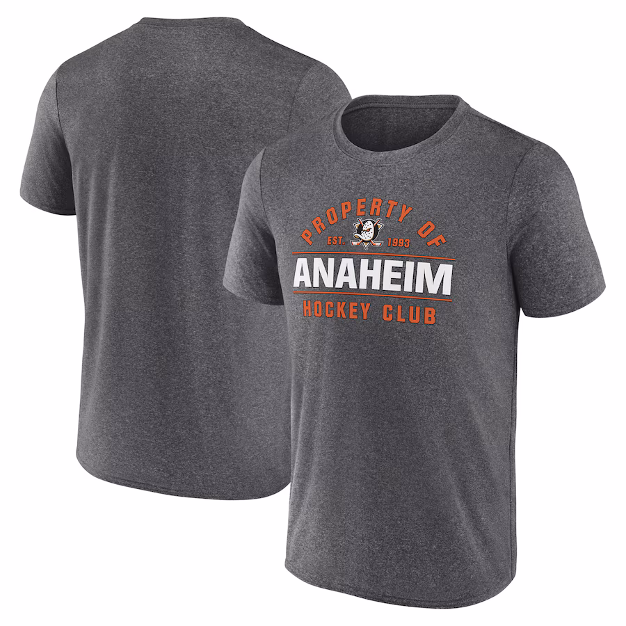 Men's Anaheim Ducks Fanatics Heather Charcoal Property Of T-Shirt - Puhuasuan