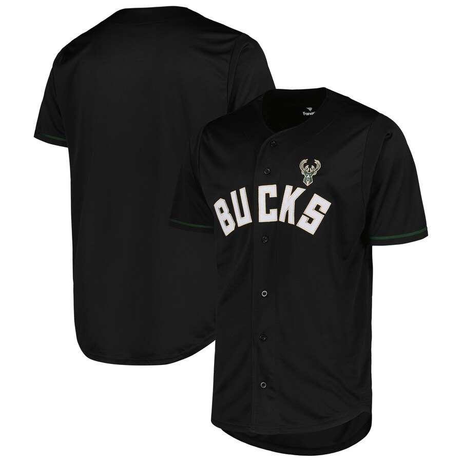 Men's Milwaukee Bucks Fanatics Black Pop Baseball Jersey - Puhuasuan