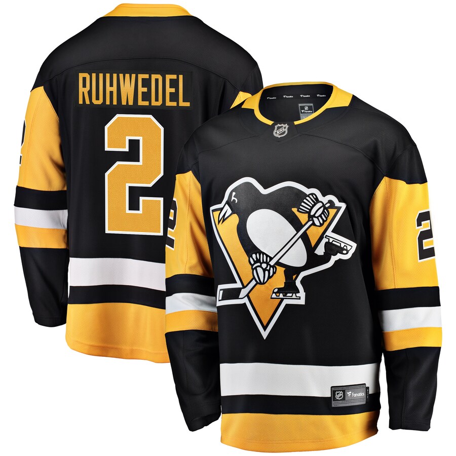 Men's Pittsburgh Penguins Chad Ruhwedel Fanatics Branded Black Home Breakaway Player Jersey - Puhuasuan