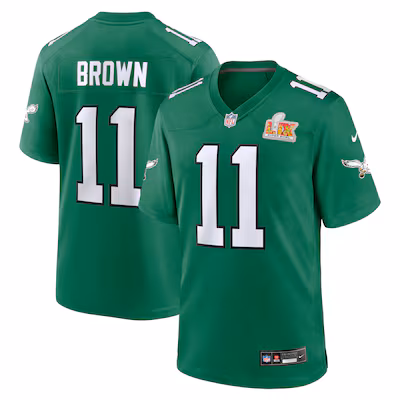 Men's Philadelphia Eagles A.J. Brown Nike Kelly Green Super Bowl LIX 2nd Alternate Game Jersey - Puhuasuan