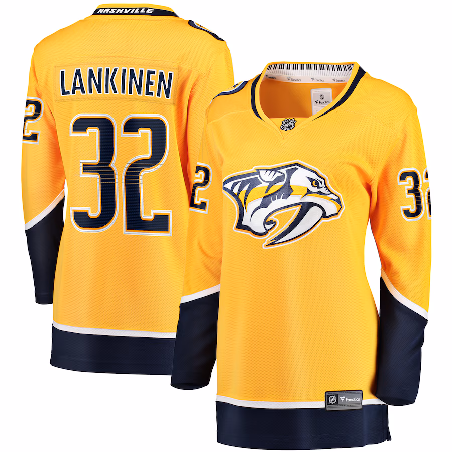 Women's Nashville Predators Kevin Lankinen Fanatics Gold Home Breakaway Player Jersey - Puhuasuan