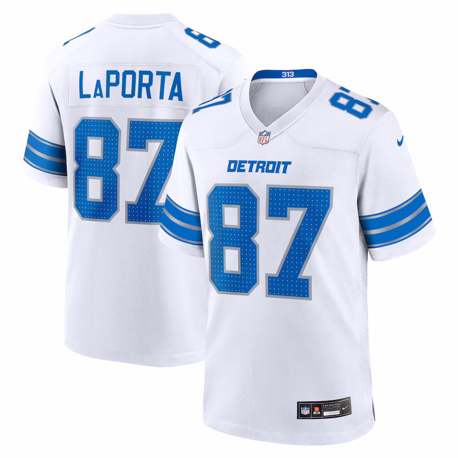 Men's Detroit Lions Sam LaPorta Nike White White Game Jersey - Puhuasuan