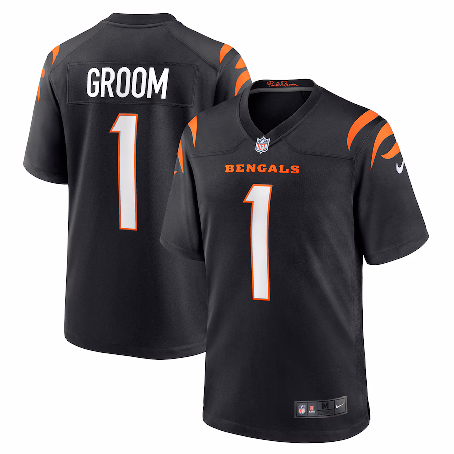 Men's Cincinnati Bengals Number 1 Groom Nike Black Game Jersey - Puhuasuan