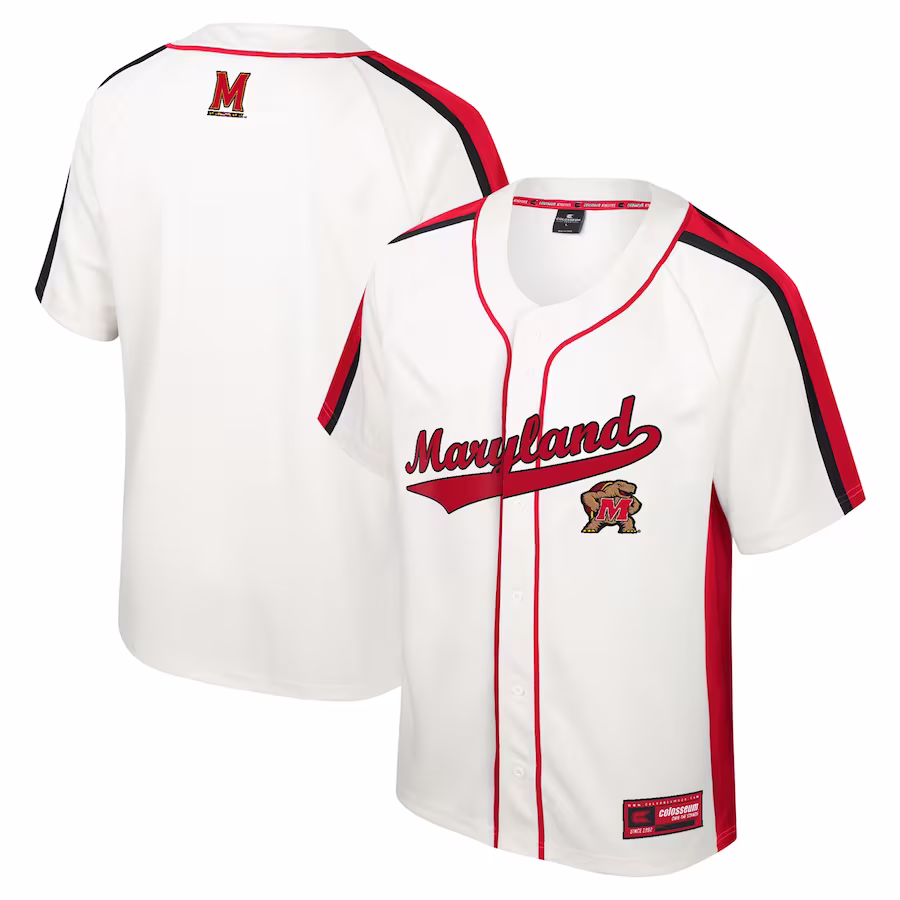Maryland Terrapins Colosseum Ruth Button-Up Baseball Jersey - Cream - Puhuasuan