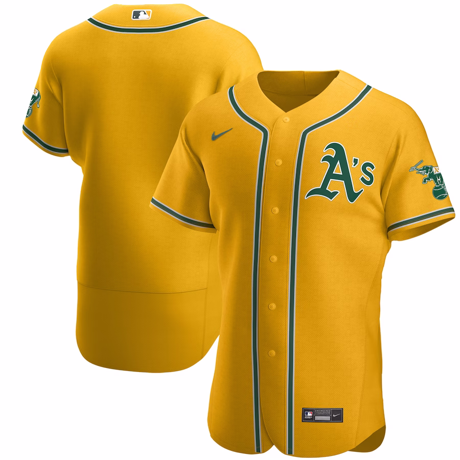 Men's Oakland Athletics Nike Gold Authentic Official Team Jersey - Puhuasuan