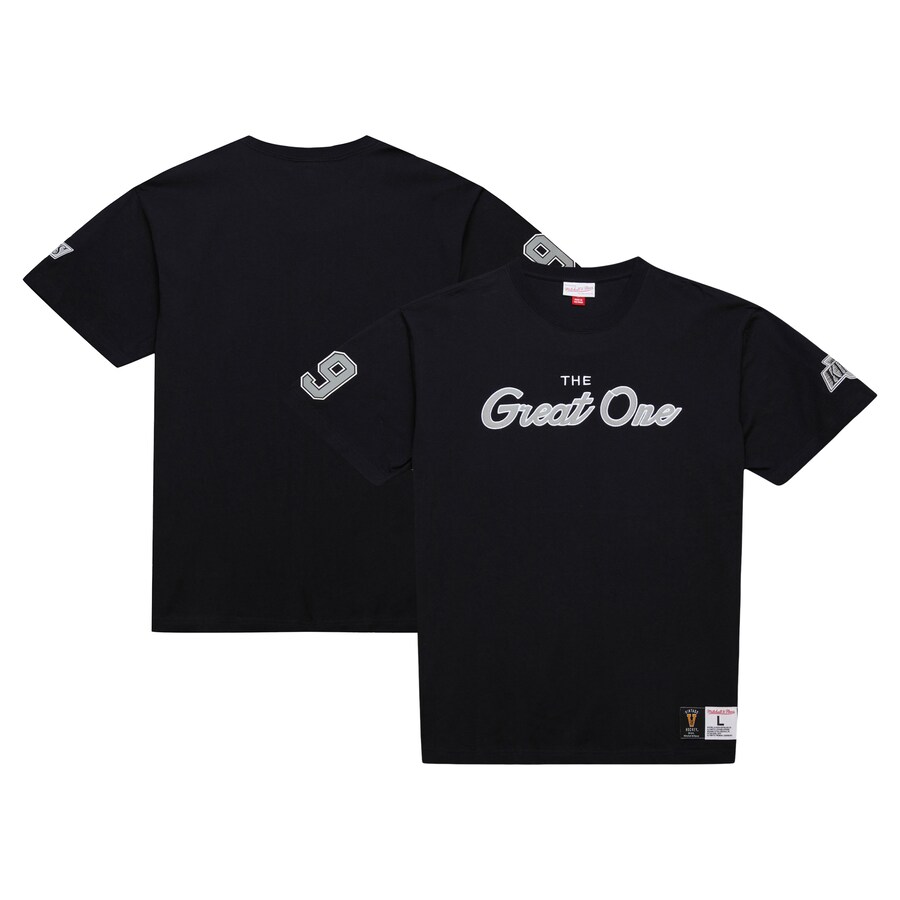 Men's Los Angeles Kings Wayne Gretzky Mitchell & Ness Black Premium Nickname Vintage Logo T-Shirt - Puhuasuan