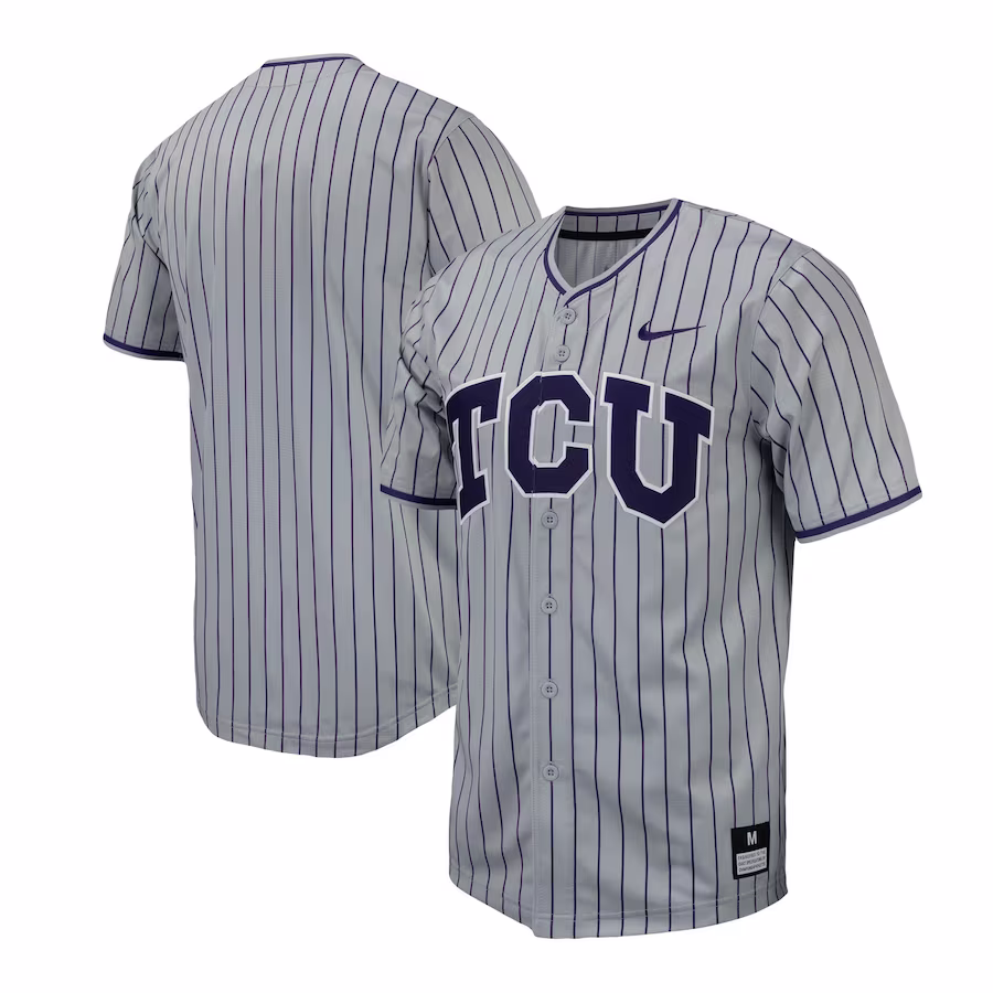 TCU Horned Frogs Nike Pinstripe Replica Baseball Jersey - Gray - Puhuasuan
