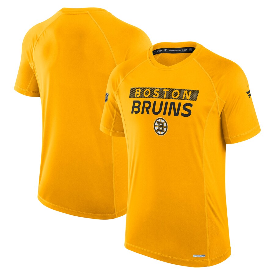 Men's Boston Bruins Fanatics Gold Authentic Pro Rink Tech T-Shirt - Puhuasuan