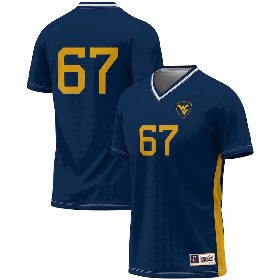 #67 West Virginia Mountaineers GameDay Greats Youth Lightweight Women's Soccer Fashion Jersey - Navy - Puhuasuan