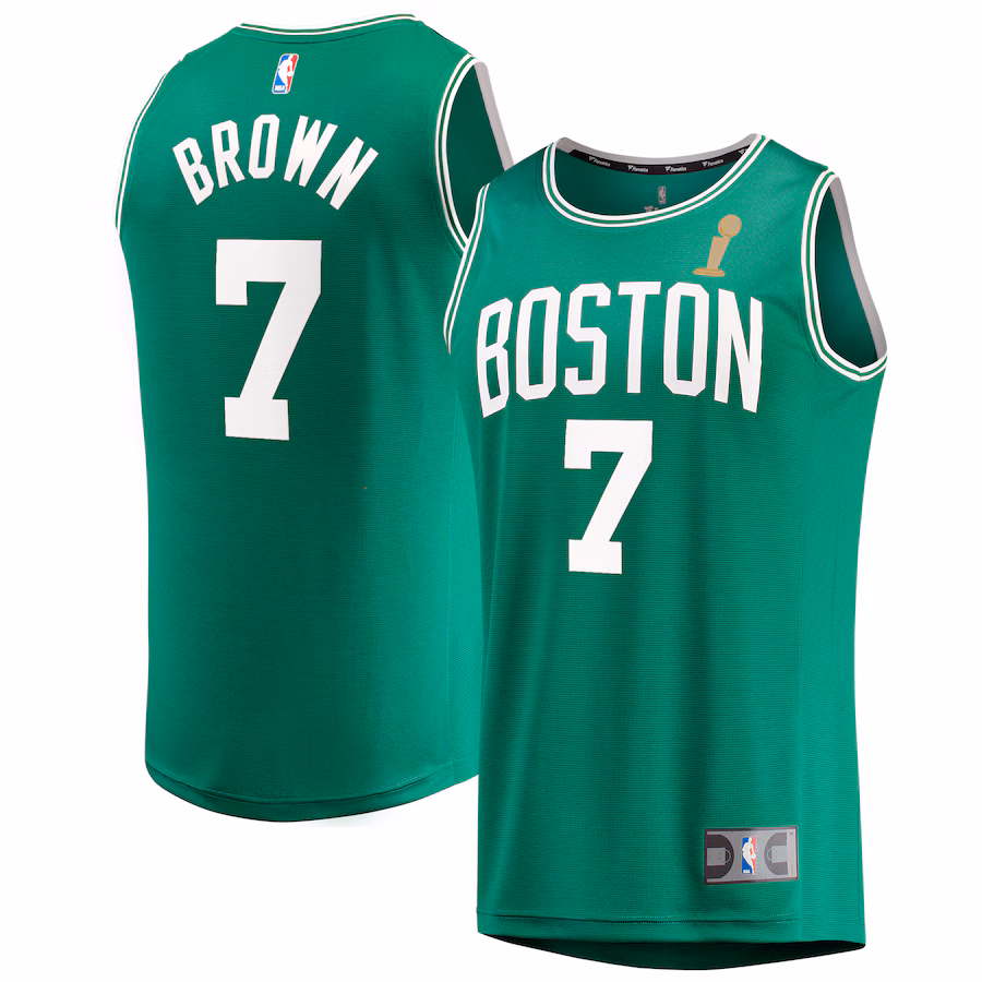 Men's Boston Celtics Jaylen Brown Fanatics Kelly Green 2024 NBA Finals Champions Fast Break Replica Player Jersey - Icon Edition - Puhuasuan