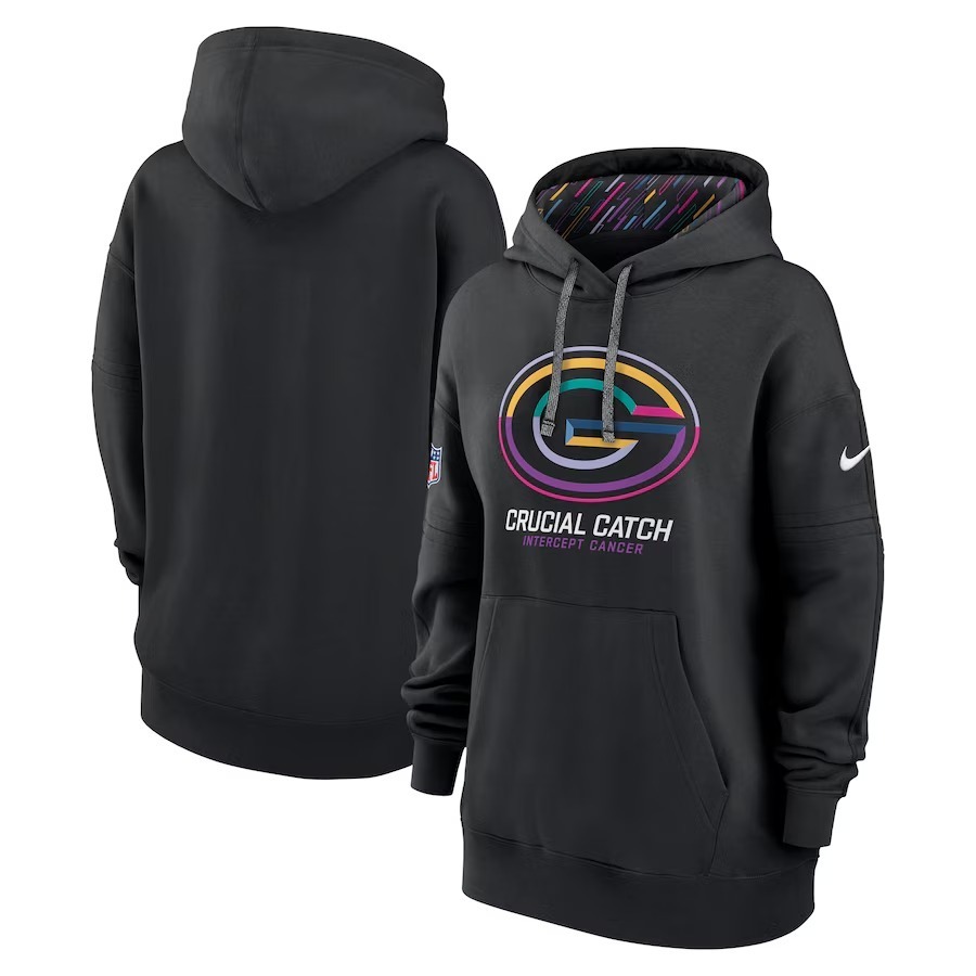 Women's Green Bay Packers  Nike Black 2024 NFL Crucial Catch Club Pullover Hoodie - Puhuasuan