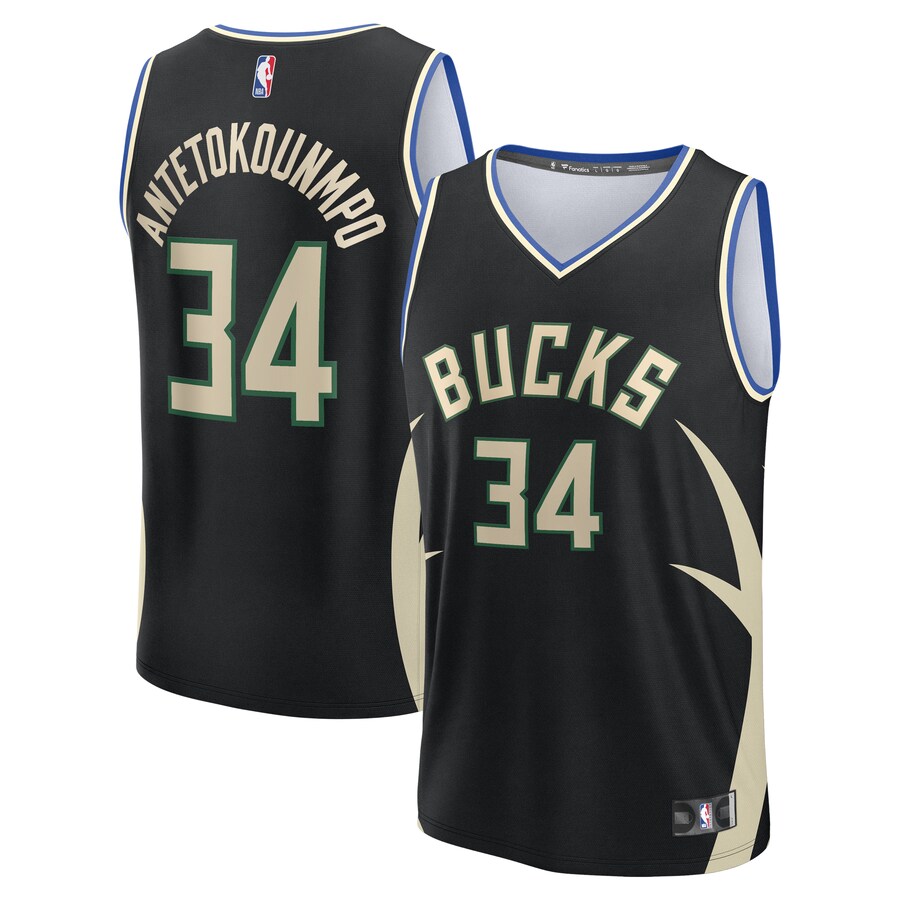 Men's Milwaukee Bucks Giannis Antetokounmpo Fanatics Black Fast Break Replica Player Jersey - Statement Edition - Puhuasuan