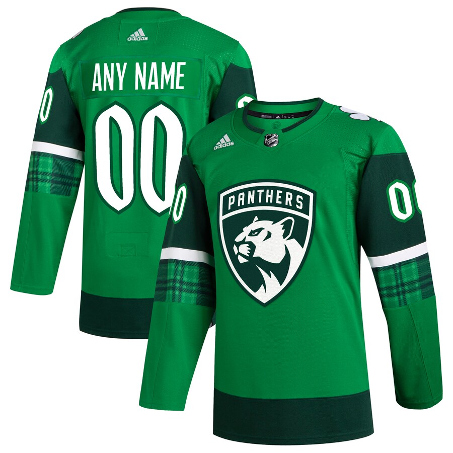 Men's Florida Panthers  adidas Kelly Green St. Patrick's Day Authentic Custom Jersey - Puhuasuan
