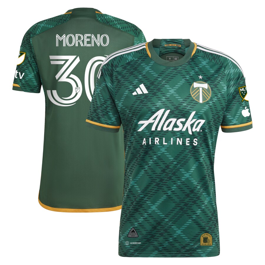 Men's Portland Timbers Santiago Moreno adidas Green 2023 Portland Plaid Kit Authentic Jersey - Puhuasuan