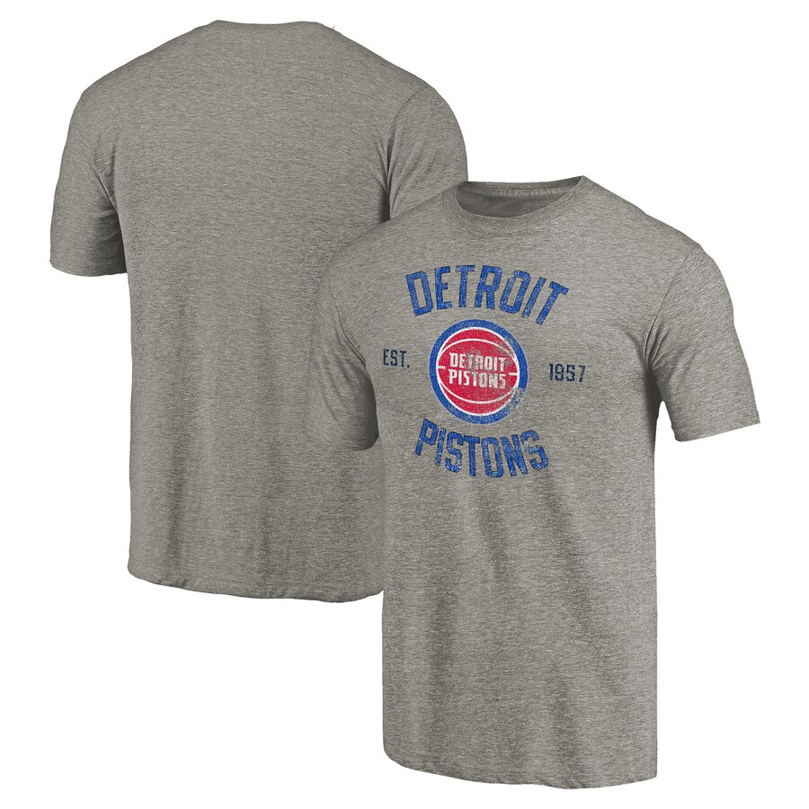 Men's Detroit Pistons Gray Team Heritage Tri-Blend T-Shirt - Puhuasuan