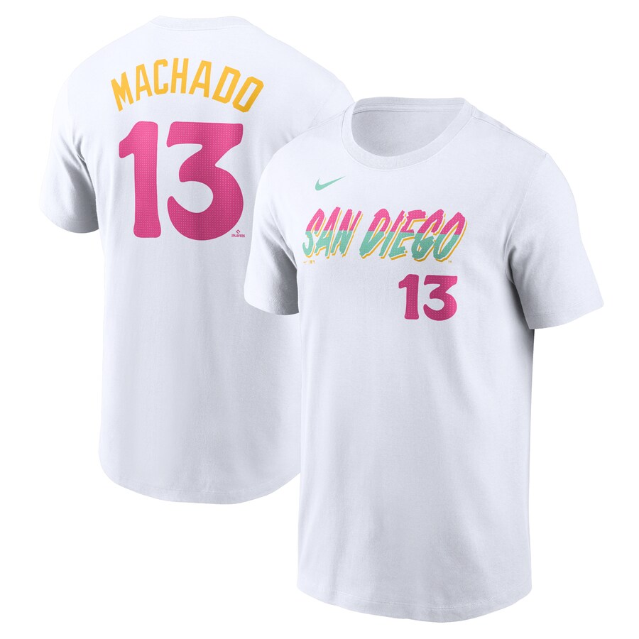 Men's San Diego Padres Manny Machado Nike White City Connect Fuse Name & Number T-Shirt - Puhuasuan